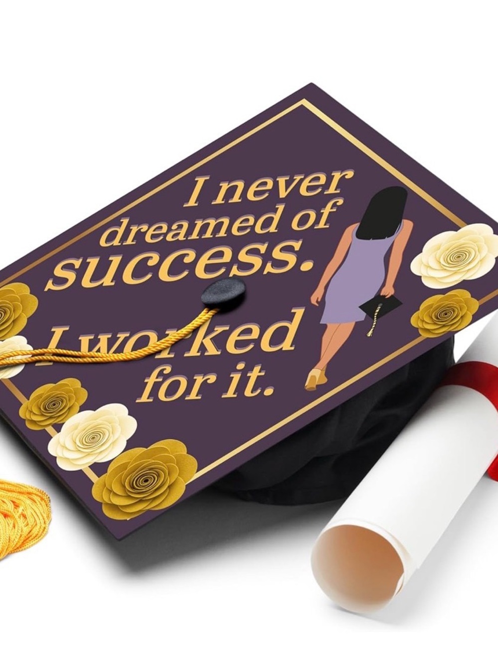 Inspirational Purple Graduation Cap Topper - I Never Dreamed of Success